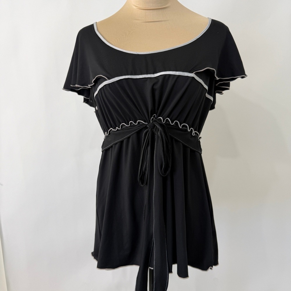 Y2K Essentials By Milano Empire‎ Waist Flutter Sleeve Top Womens M Black